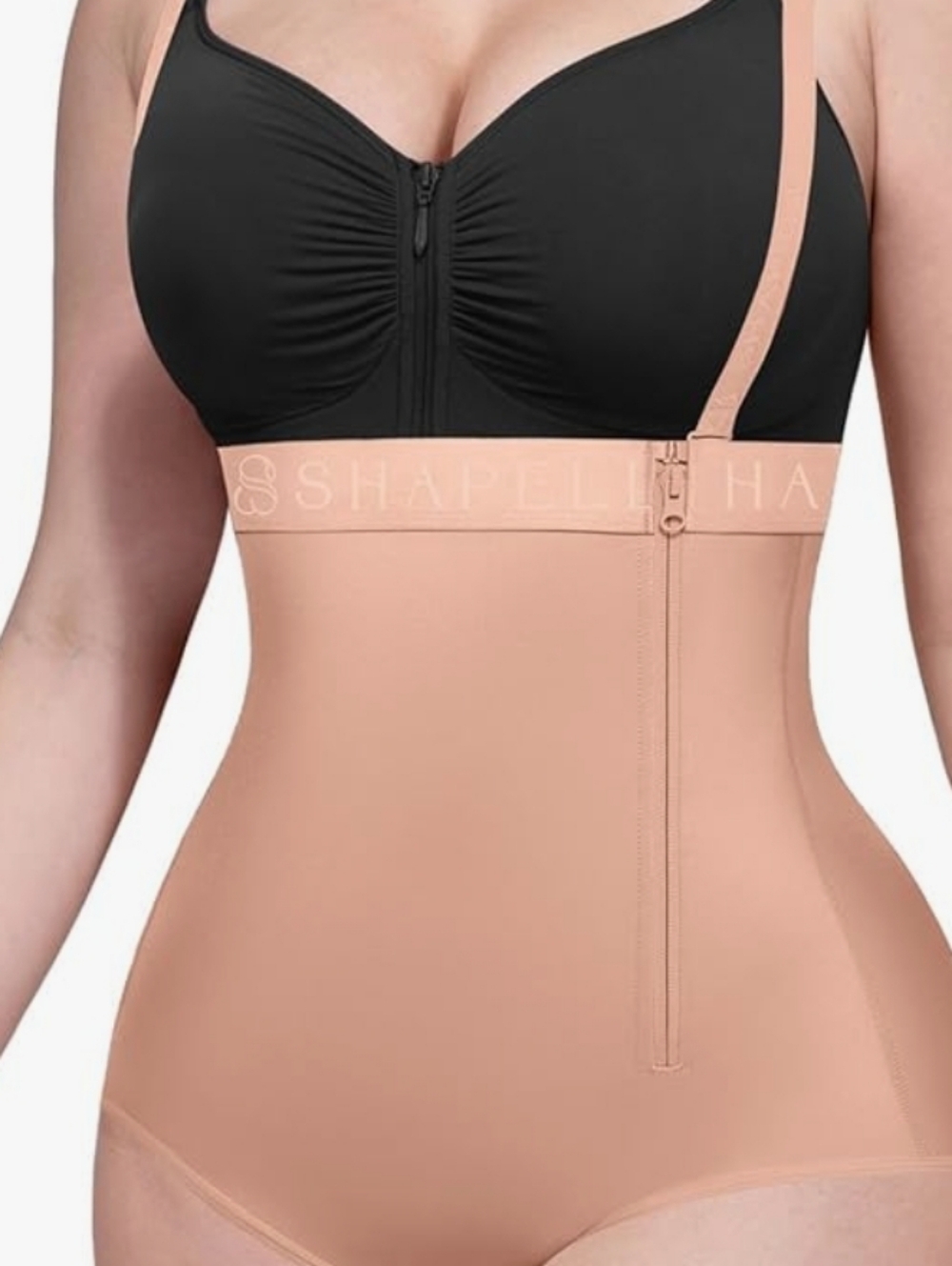 Shapellx Women's Nude High-Waist Zip Front Shapewear Bodysuit Xl